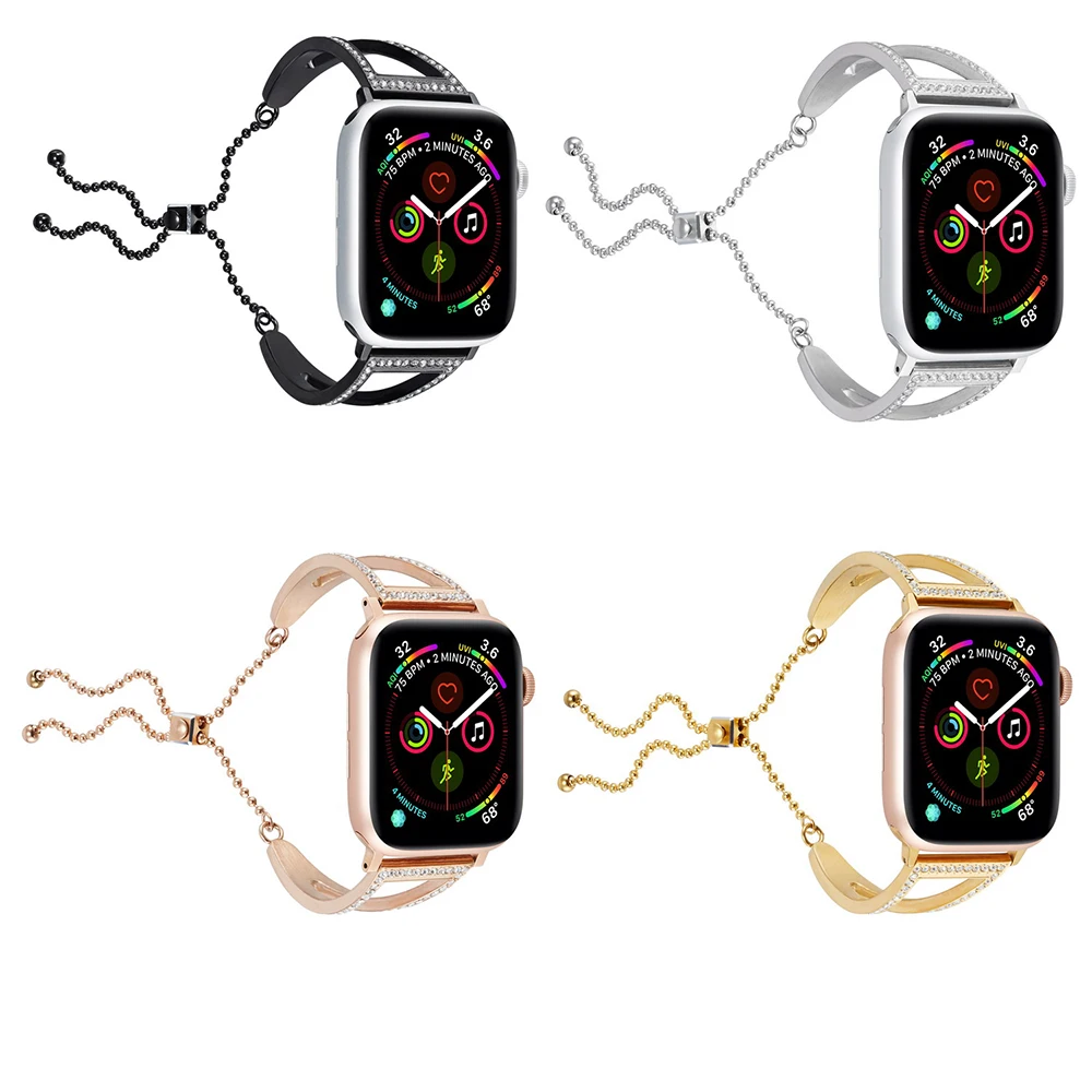 Женский браслет для Apple Watch 38 мм 42 40 44 из нержавеющей стали с бриллиантами модный