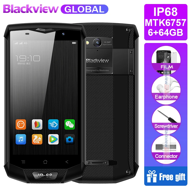 Blackview BV8000 Pro мобильный телефон IP68 Водонепроницаемый Android 7,0 5,0 "FHD MTK6757 Восьмиядерный 6 ГБ + 64 ГБ 16 МП боковой сенсорный NFC Смартфон