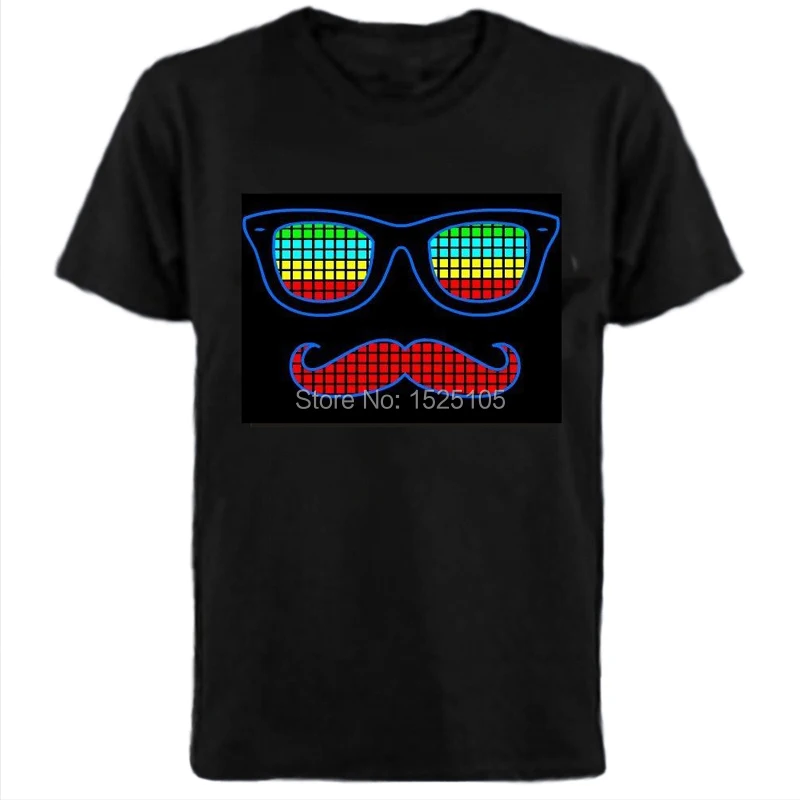 Hot Sale Sound Activated El T-qualizer Shirt Led T shirt El T-shirt  With 2pcs AA Battery Inverter Free Shipping 2