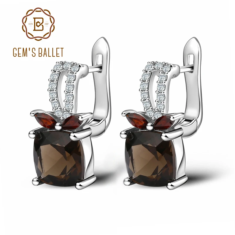 

GEM'S BALLET 2.2ct Smoky Quartz Genuine 925 Sterling Silver Natural Gemstone Clip Earrings For Women Wedding Engagement jewelry