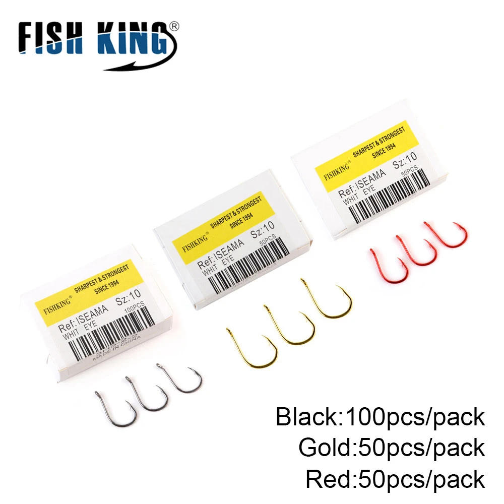 FISH KING 100/50pcs/lot High Carbon Fishing Hook 1#-12# ISEAMA With Eye Carp Catfish Anzol Peche Japan Tackle Fishing