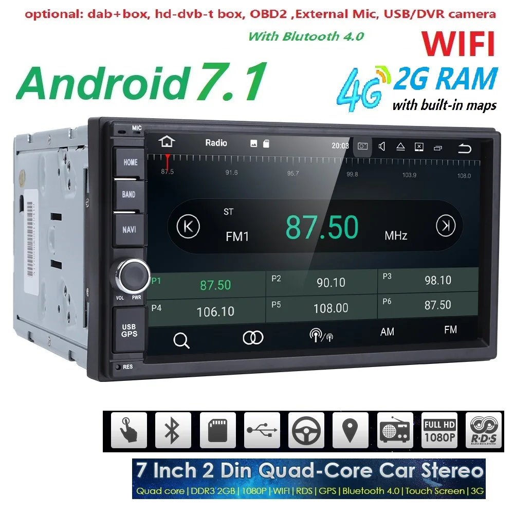 2G RAM Android 7 1 Auto Radio Octa Core 7Inch 2DIN Universal Car NO DVD Player