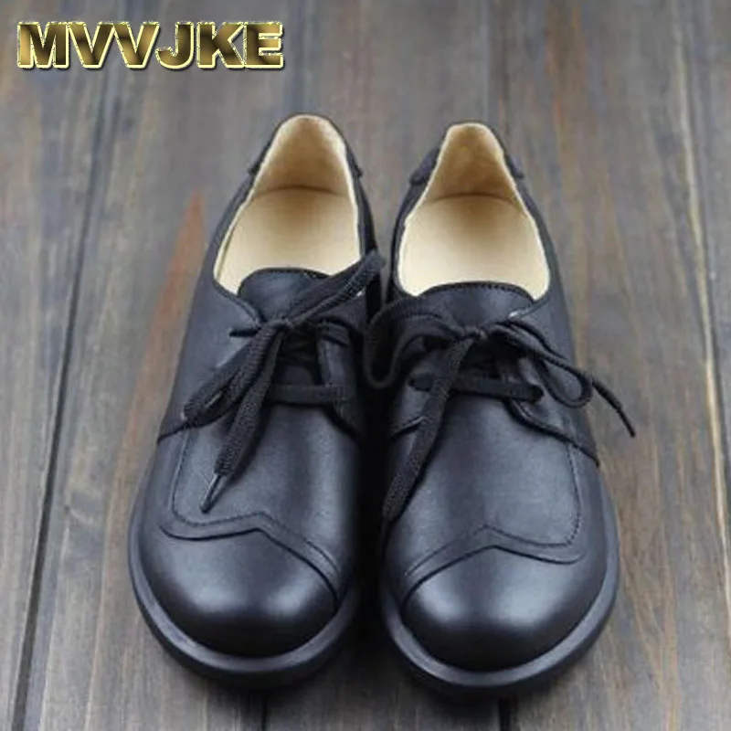 

MVVJKE Women's Shoes Black Lace up Flat shoes Genuine Leather Woman Moccasins Shoes 2017 Spring Autumn Footwear