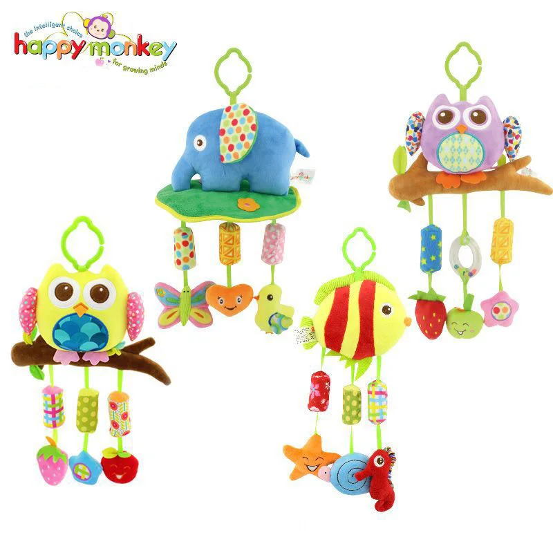 

Happy Monkey 4 types Baby Rattle Teether Baby Crib Hanging Toys Newborn Soft Plush Toys Stroller Playing Toy Car Lathe Hanging