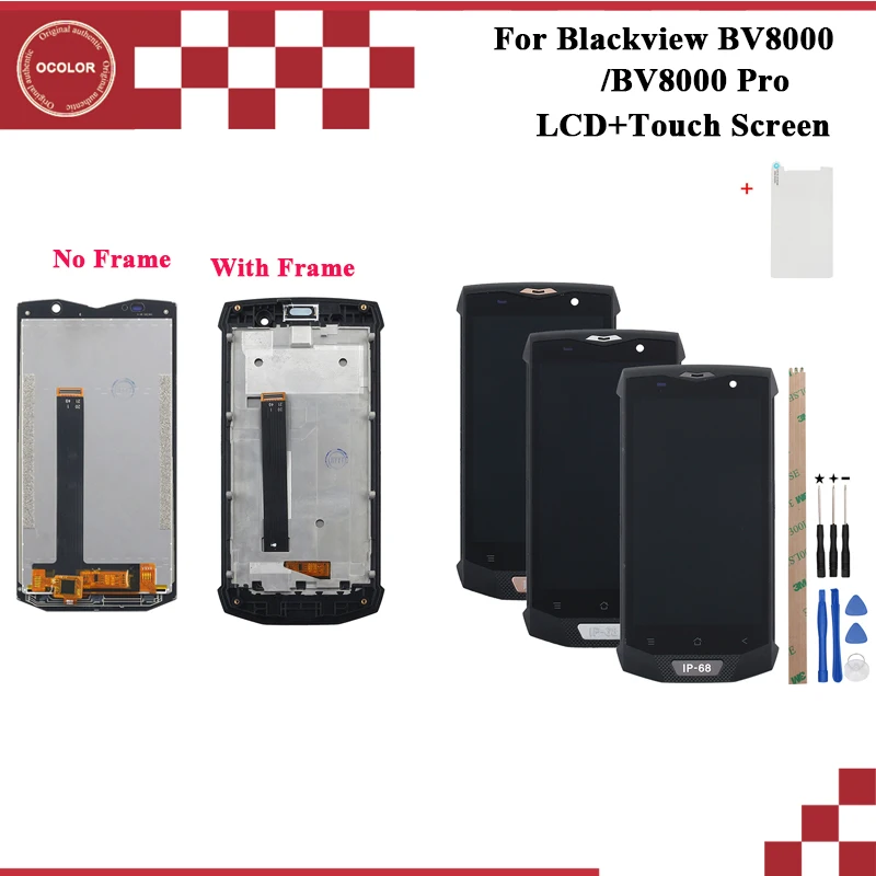 

ocolor For Blackview BV8000 BV8000 Pro LCD Display +Touch Screen With Frame Digitizer Assembly +Tools+Adhesive +Tempered Glass