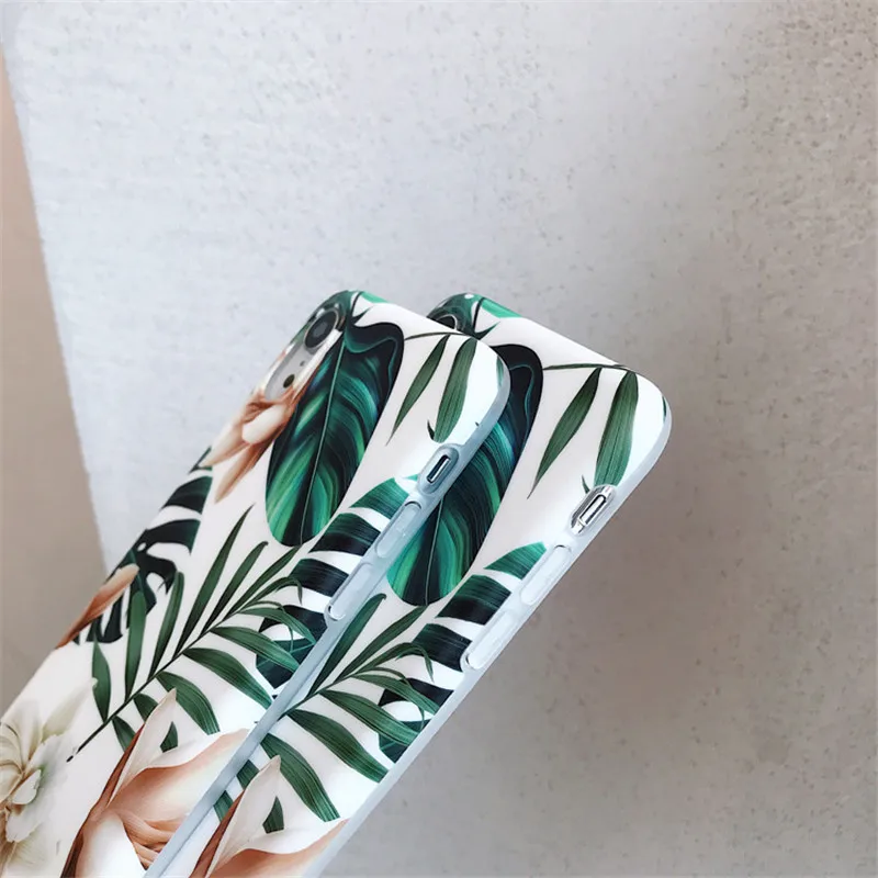 Art Flowers Leaf Phone Case For iPhone XS Max XR X Fashion IMD Soft Retro Floral Leaves Case For iPhone 7 8 6 6S Plus Back Cover