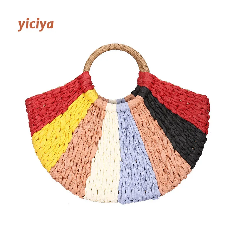 

Straw Large Beach Tote Bag Crossbody Rattan Bags for Women 2019 Designer Colorful Handbags Woven Summer Bag High Quality