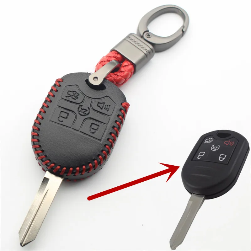 Genuine Leather KeyChain 5Button Remote Key Case Cover For Ford Explorer/Edge/Escape/Ranger/E150/F350/F550/E250 L352 key case,key case cover,remote control case cover