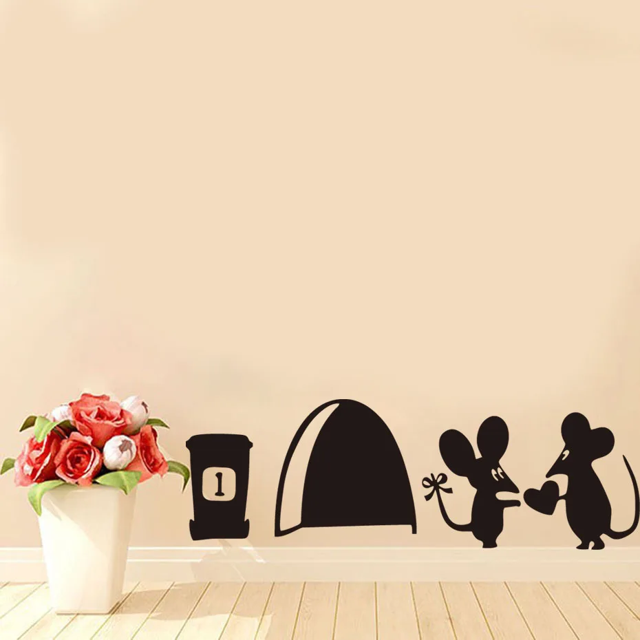 Modern Cartoon Mouse Hole Vinyl Wall Stickers For Living Room Kids Bedroom Decals Removable Self Adhesive 2