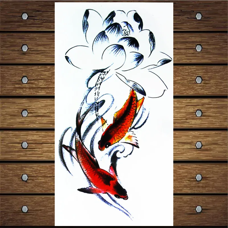 

Y-XLWAN Lotus Koi Pattern Men's Creative Sticker Women Temporary Tattoo Disposable Waterproof Tattoo Sticker Wall Sticker