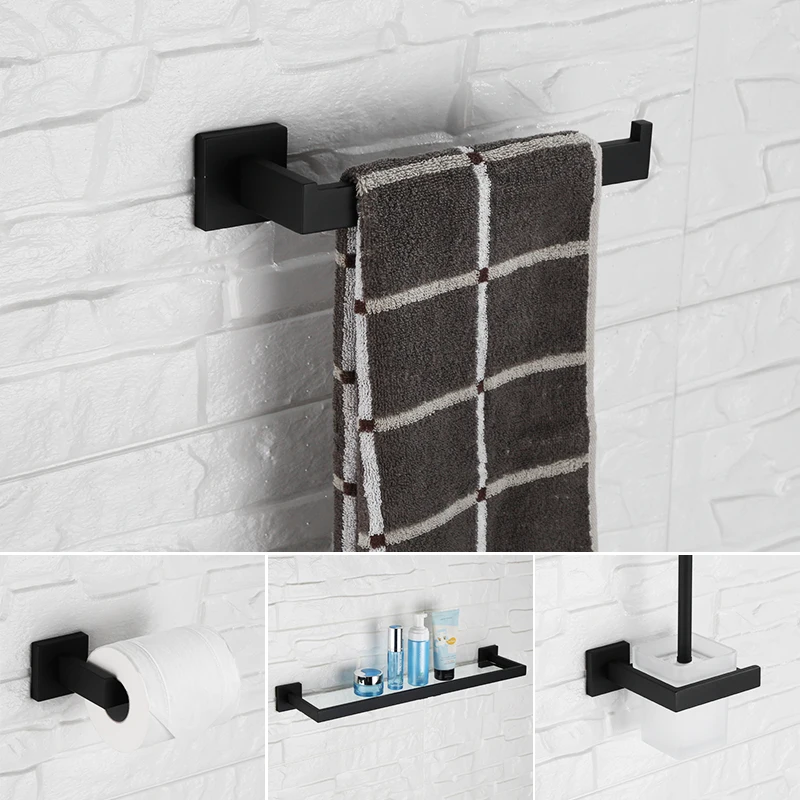 AUSWIND черный квадратный набор аксессуаров для ванной комнаты, настенная черная вешалка для полотенец, крючок для халата, держатель для бумаги, набор аксессуаров для ванной комнаты