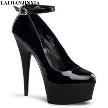 LAIJIANJINXIA/женские туфли-лодочки из искусственной кожи с ремешком на лодыжке обувь на очень высоком каблуке 15 см сексуальная обувь для танцев D-022