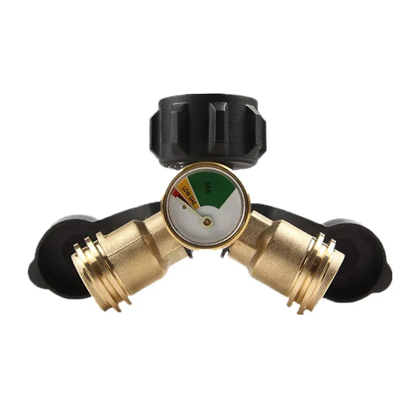 Propane Tank Gauge Y-Splitter Brass Adapter Gas Grill BBQ RV Pressure Meter Y-type gas tank adapter Propane tank adapter #2y15 (3)