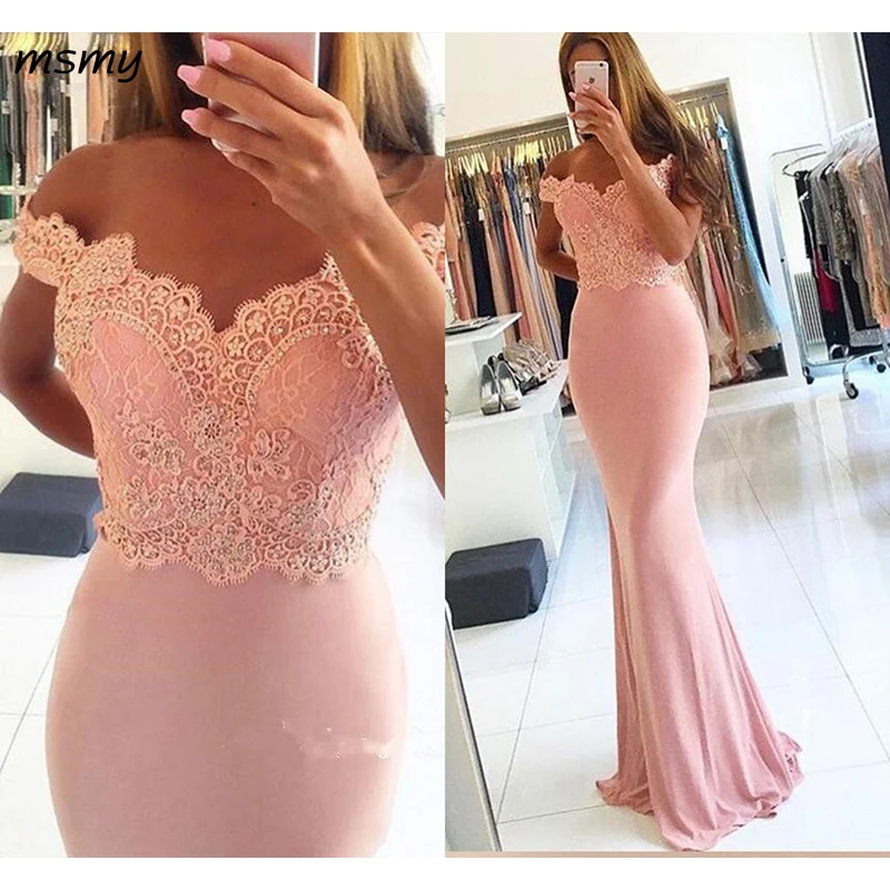 2017 New Blush Pink Mermaid Evening Dresses Off Shoulder Beads Floor Length Formal Evening Gowns Party Prom Dresses Custom Made