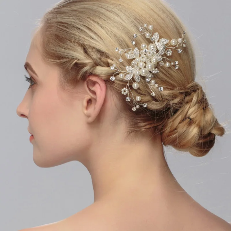

Sweet Wedding Hair Comb Headdress Ornaments Shining Flower Beads Handmade Bride Headdress @M23