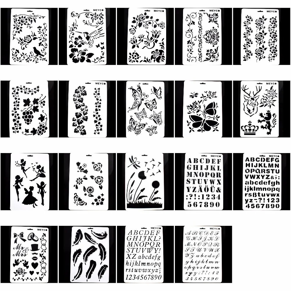 HELYZQ 32pcs/Set Letter Number Symbol Layering Stencils Template Painting Scrapbooking HELYZQ 32pcs/Set Letter Number Symbol Layering Stencils Template Painting Scrapbooking