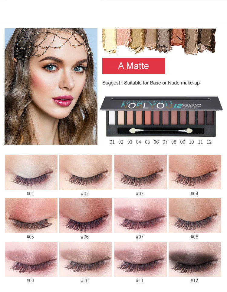 12 цветов Shimmer Glitter Eye Shadow Powder Matt Eyeshadow Cosmetic Макияж brochas maquillaje profesional кисти для