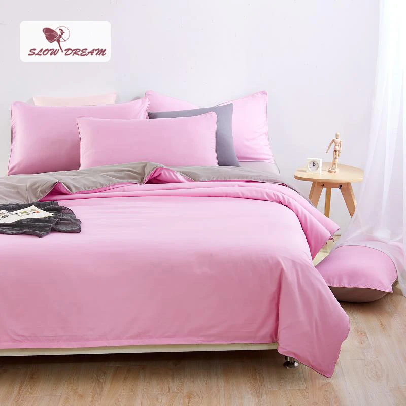 

SlowDream Pink Bedspread Double Duvet Cover Set Decor Home Bedding Set Bed Flat Sheet Pillowcase Japan Style Adult Bedclothes