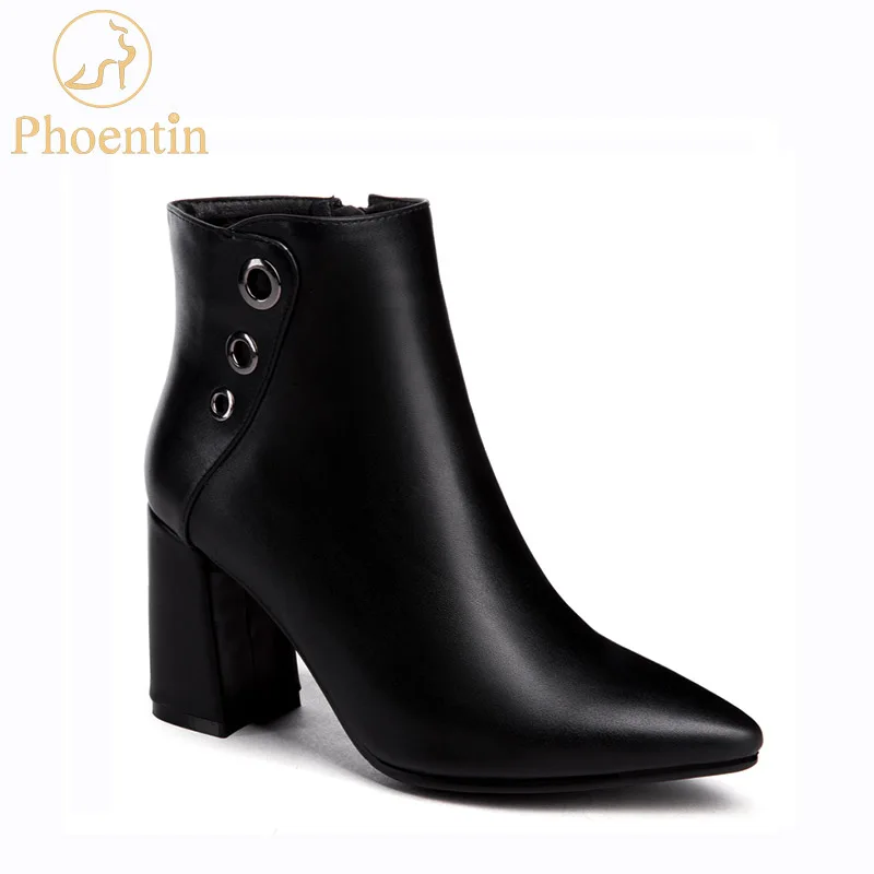 

Black heel ankle boots 2018 pu flock fashion boots with zipper pointed toe boty women new autumn women's shoes PHOENTIN PH098