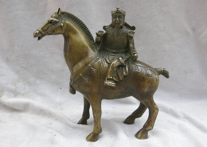 

wholesale factory 6" China Feng Shui Brass copper lucky God of wealth on horse Sculpture Statue