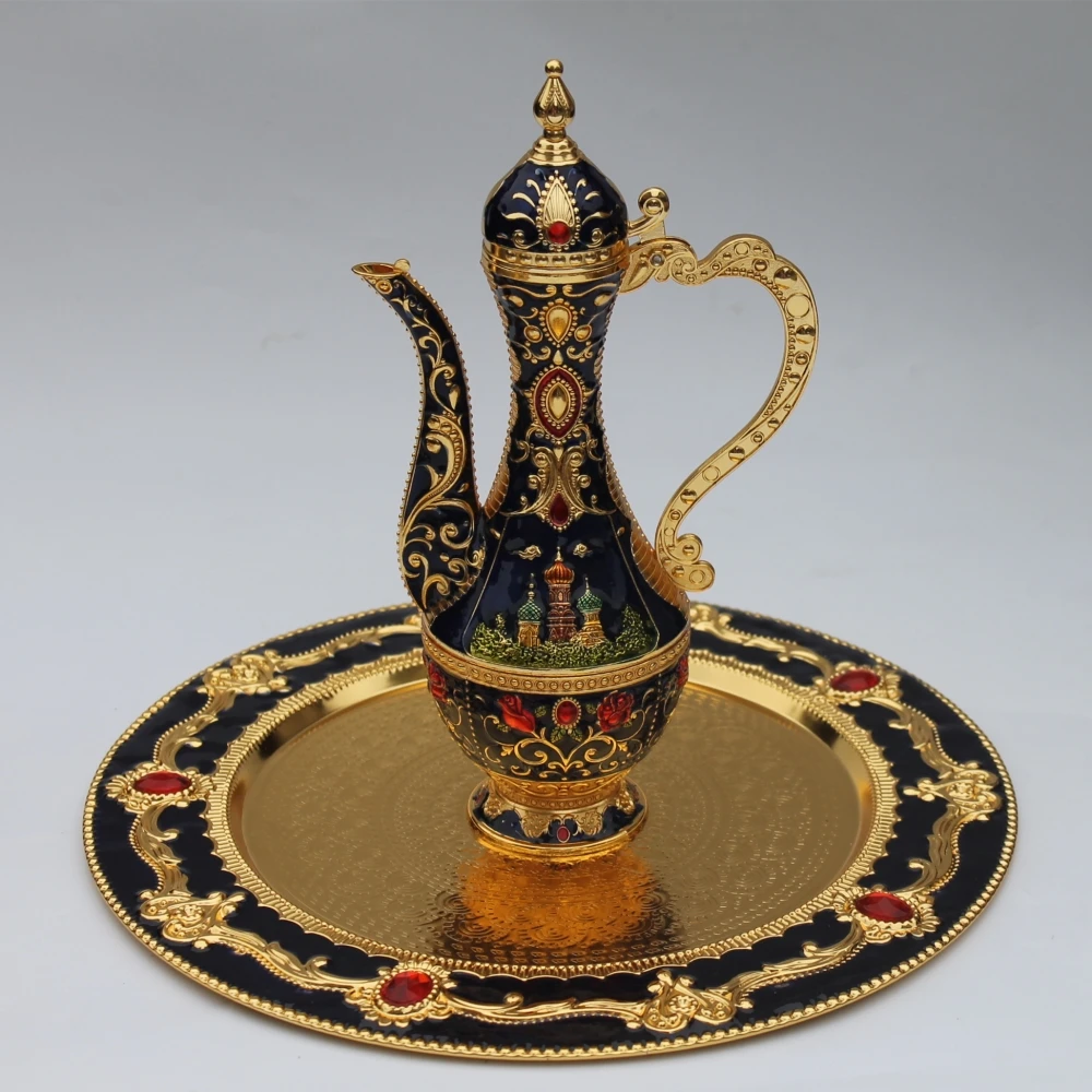 1" Тарелка золотой замок узор цветной металлический винный набор чайный набор Модный цинковый сплав винный набор украшение дома