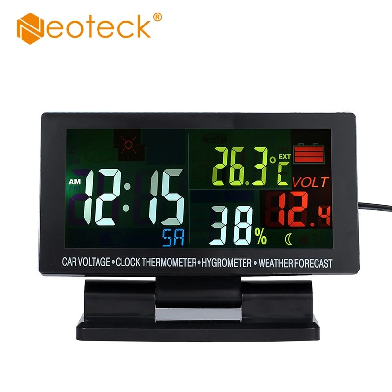 

Neoteck Digital Color LCD Car Clock Weather Temperature Thermometer Hygrometer Voltage Alarm Car Thermometer Weather Forecast