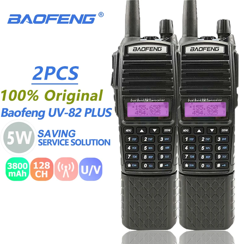 

2pcs/1pair Baofeng UV-82 Plus 3800mAh Walkie Talkie Dual Band VHF UHF Dual PTT 5W Two Way Radio UV 82 Ham Radio UV82 Transceiver