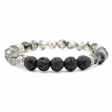

Natural Lava Stone 8mm Beads Handmade Men's Bracelets Black Dragon Pattern Bead Yoga Bracelet Christmas Jewelry Gift For Friends