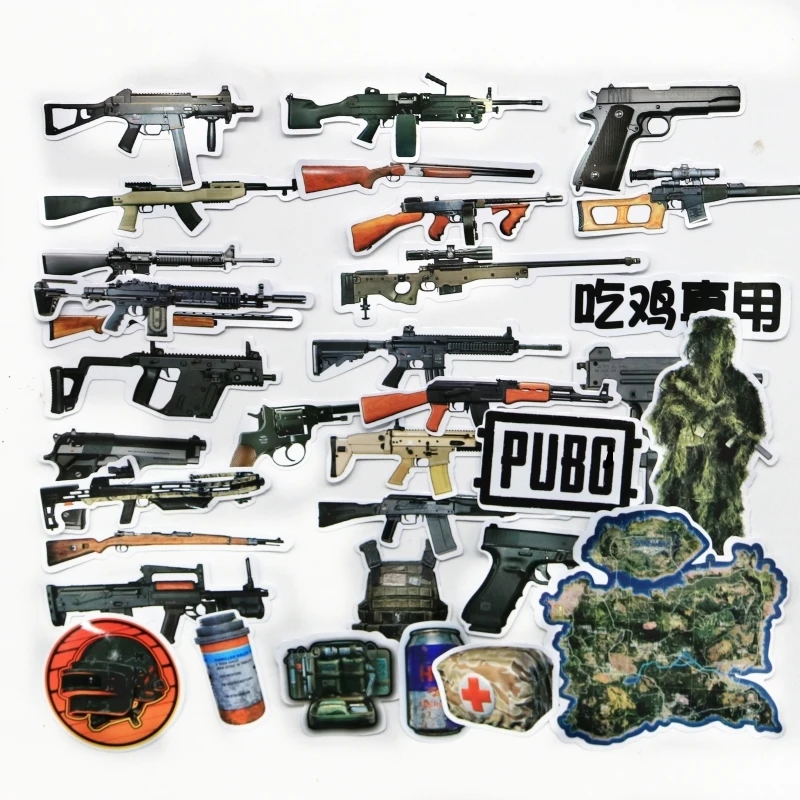 32 шт./лот Playerunknown's Battlegrounds gun PUBG игровые наклейки 98k AKM M416 Стикеры для телефона