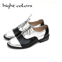 Женские туфли-оксфорды высшего качества из натуральной кожи цвет золотой серебряный повседневные женские туфли в британском стиле на плоской подошве сезон весна-осень