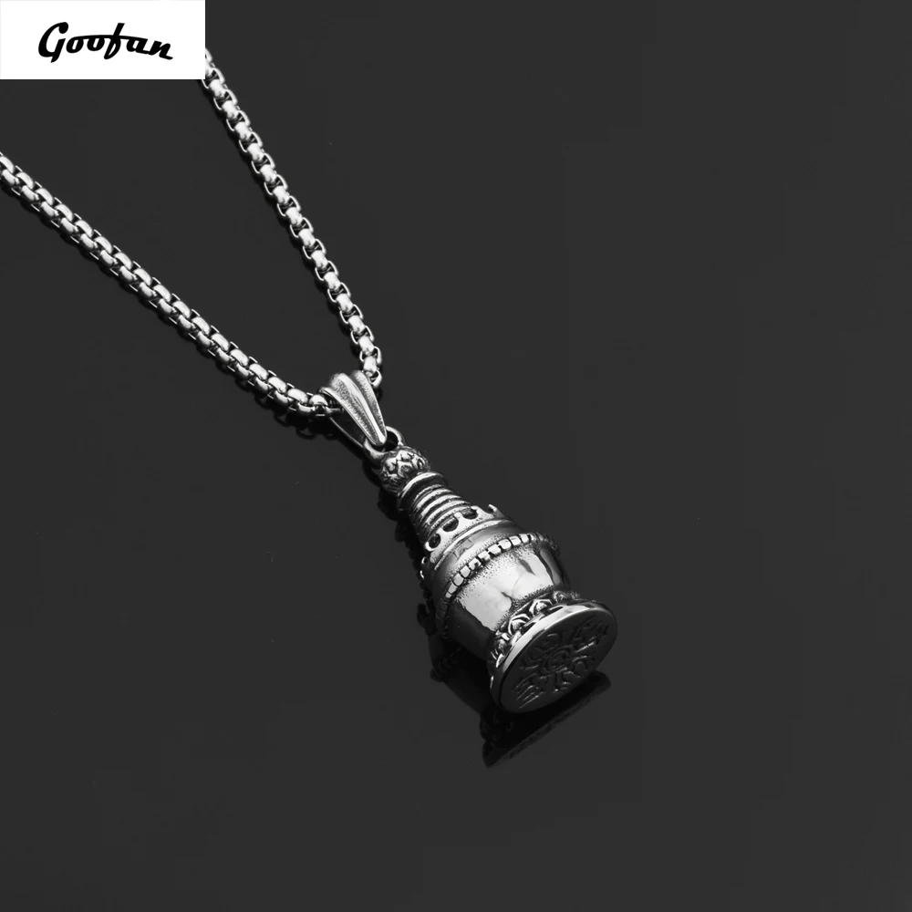 

2017New Hiphop Goofan Pagoda Pendant Necklace Stainless Steel Personality Fashion Jewelry for Men Gift STN587