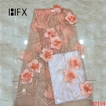 

HFX African Lace Fabric 3D flower Applique Lace for Wedding Bridal Dress Tulle Lace Fabric for party dress free shipping H2154