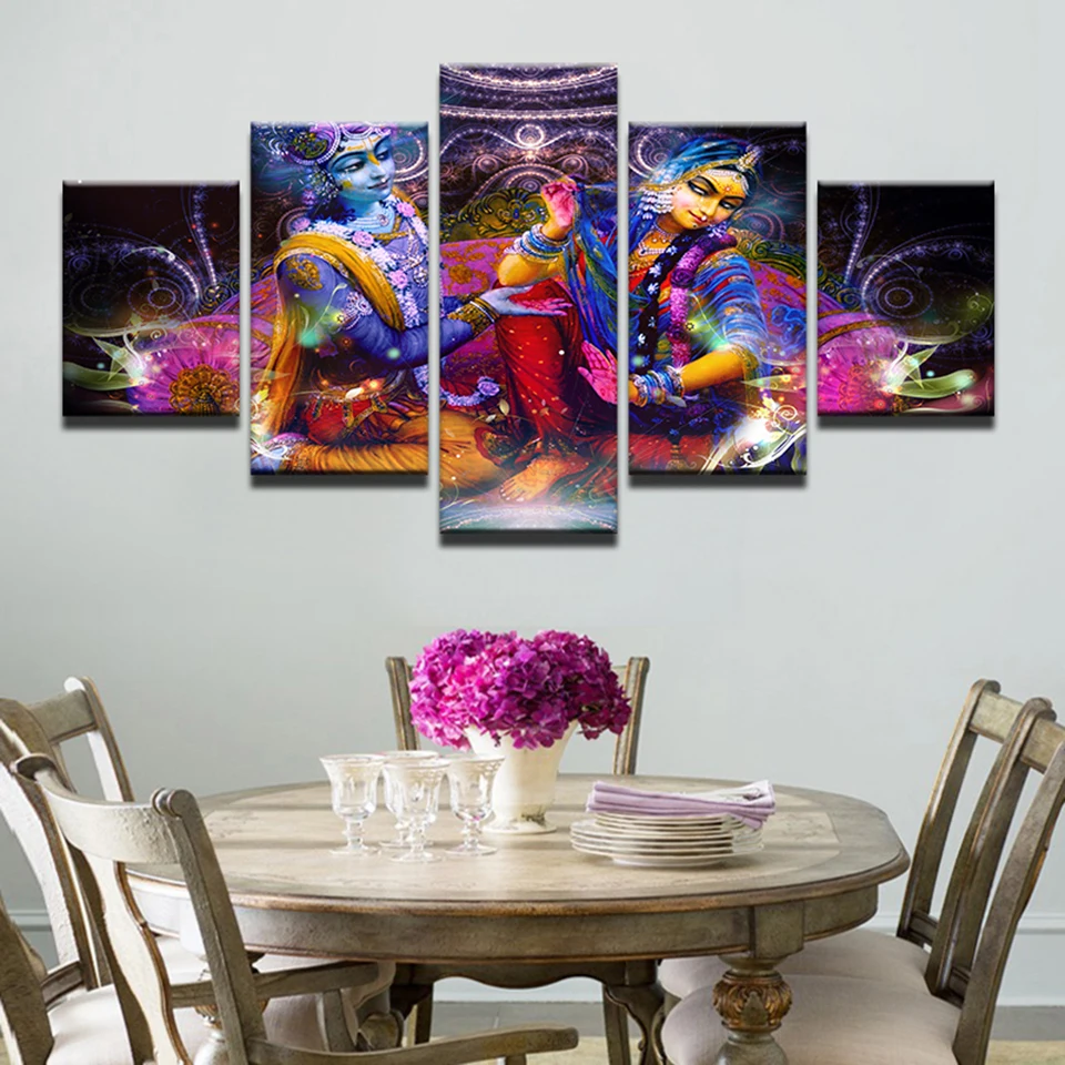 

HD Poster Printed Painting Modern Canvas Wall Art 5 Panel India Myth Shiva And Parvati Frame Home Decor Living Room Pictures