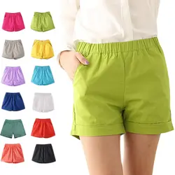 Популярные летние женские хлопковые шорты, повседневные шорты с эластичной талией ярких цветов, Короткие штаны MSK66