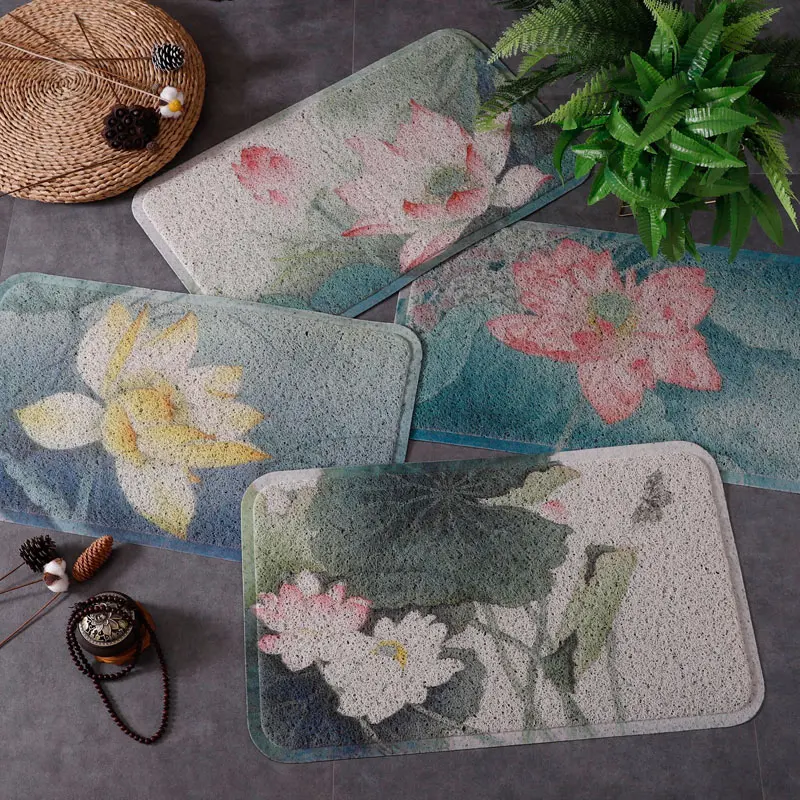 

New Chinese style colorful lotus Entrance hall carpet PVC wire loop mat Door mat Living room floor mat bathroom non-slip rug