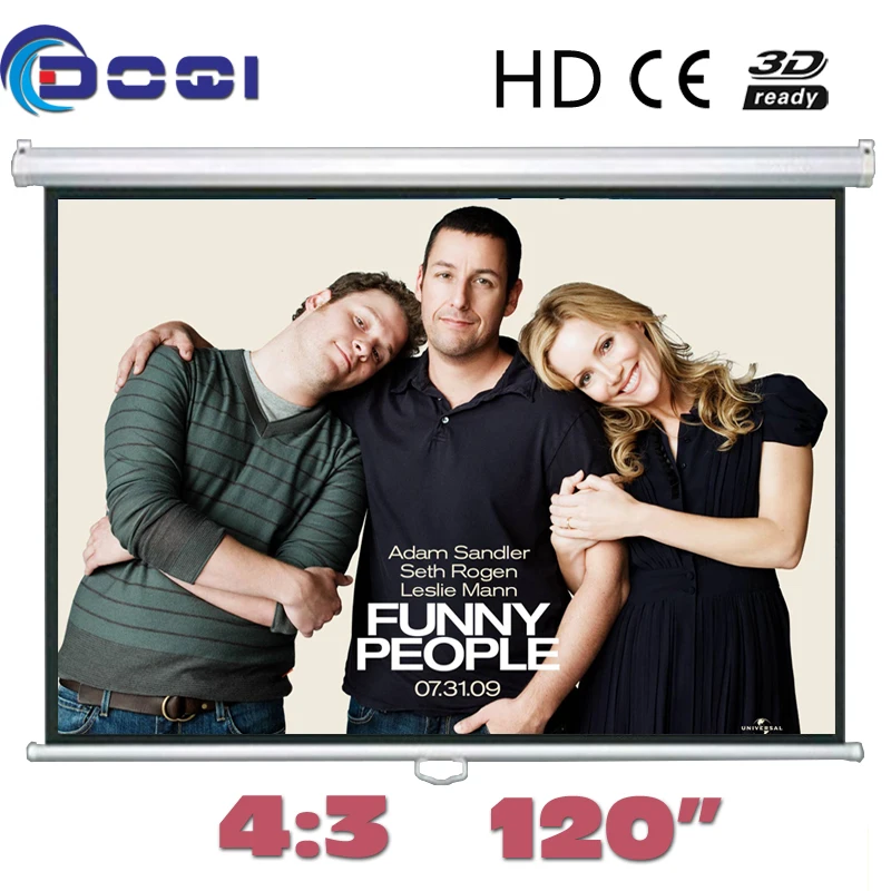 

120" 4:3 Matte White Manual Pull-Down Front Projection Screen Wall Mounted Ceiling Self-locking Projector screens