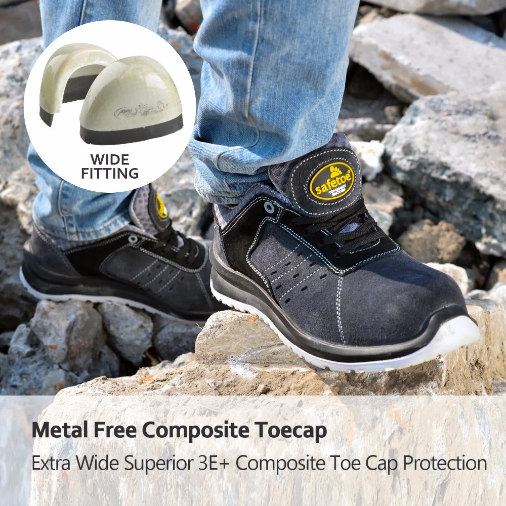 Safety work sports shoes comfortable toe cow suede mesh fashion breathable air lace up durable para hombre de deporte