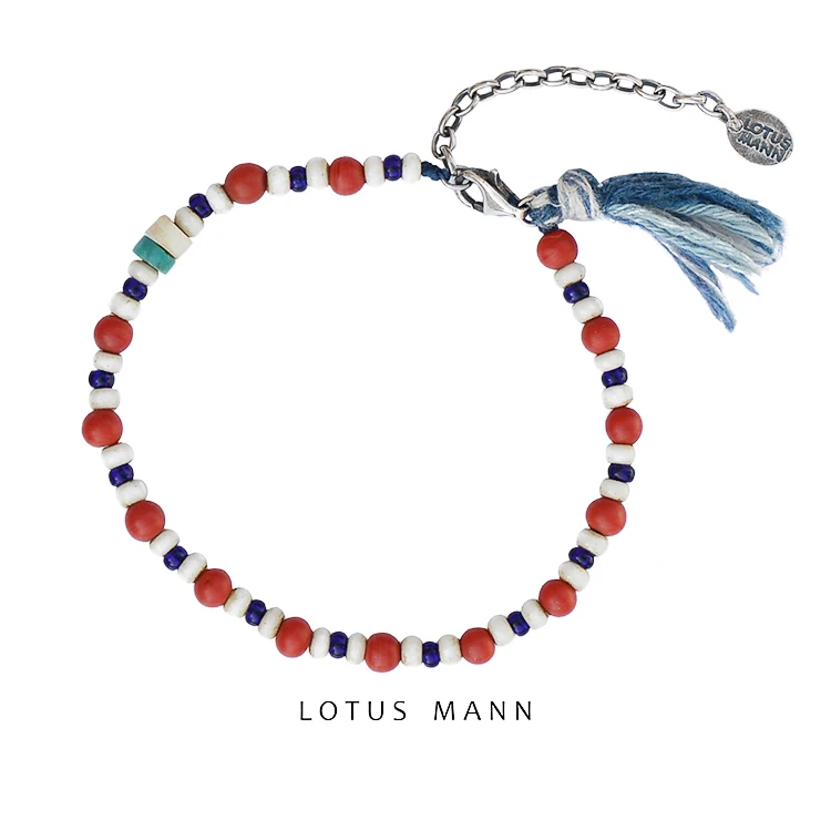 

Lotus Mann Beautiful style 925 silver and glass beads turquoise tassel bracelet