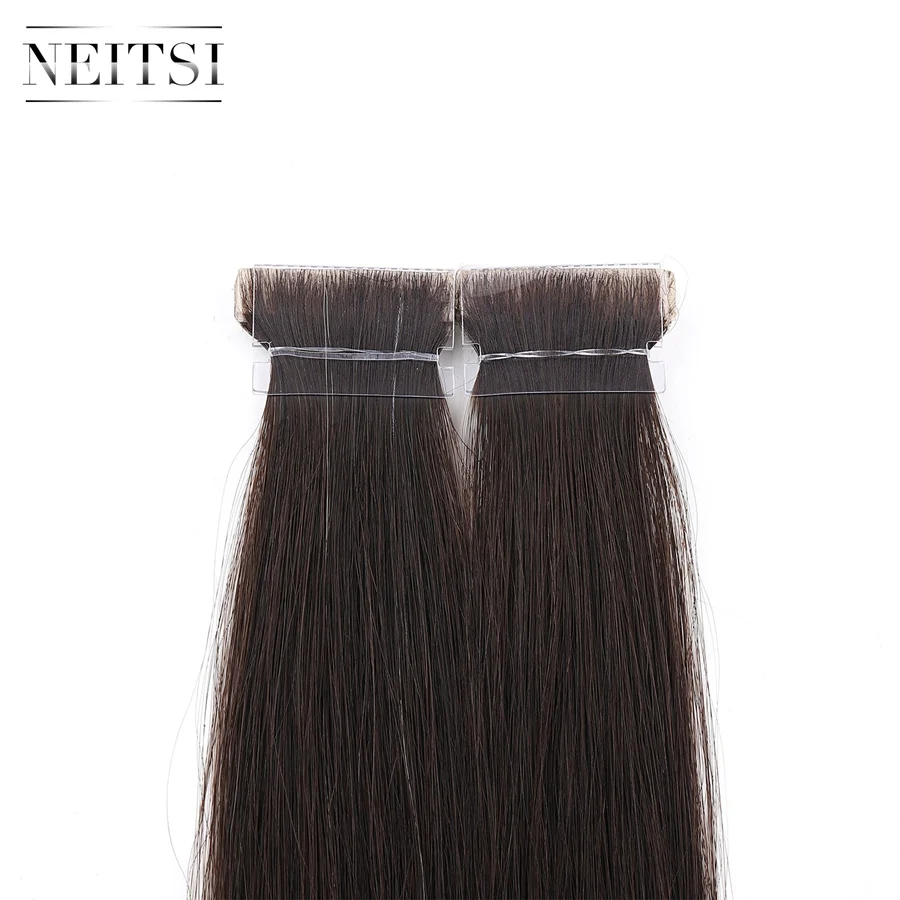 Neitsi Straight PU Skin Weft Hand Tied Tape In Adhesives Remy Human Hair Extensions 16\ Neitsi Straight PU Skin Weft Hand Tied Tape In Adhesives Remy Human Hair Extensions 16\