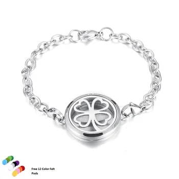 

KLH3060 Lucky Clover Design Aroma Diffuser Bracelet Personalized Essential Oil Jewelry for Women+Free 12 Felt Pads