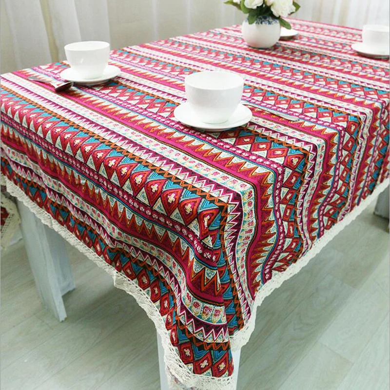 European style quality cotton & linen lacework dining tablecloth multi