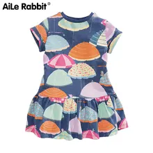 AiLe Rabbit/стильная детская одежда трикотажное эластичное платье для девочек детская одежда с принтом детское платье с короткими рукавами, b1