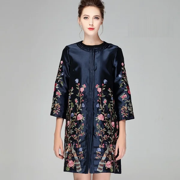 Embroidery flower coats Retro 2017 new High Quality spring autumn Loose
