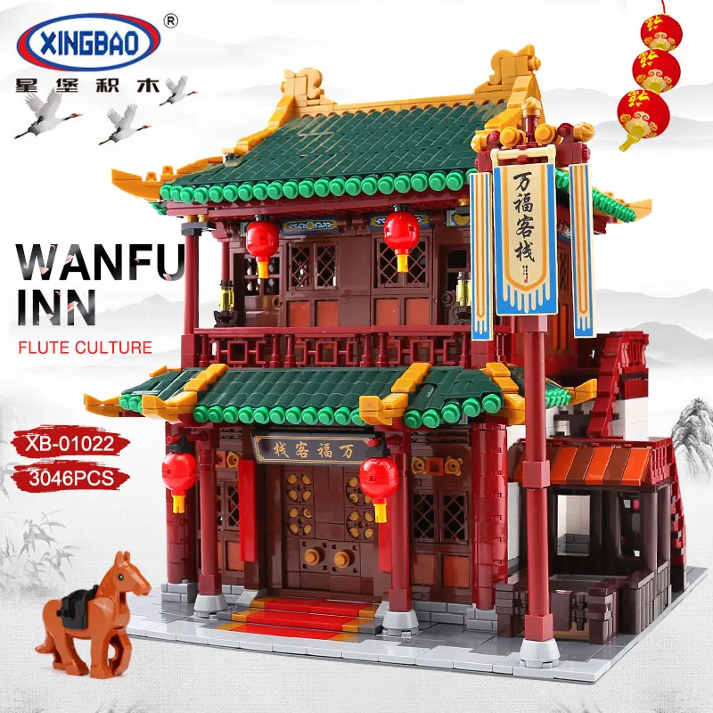 

XINGBAO 01022 3046Pcs Creator Series Chinese Famous Architecture Blocks The Wanfu Inn Set Building Blocks MOC Bricks House Model