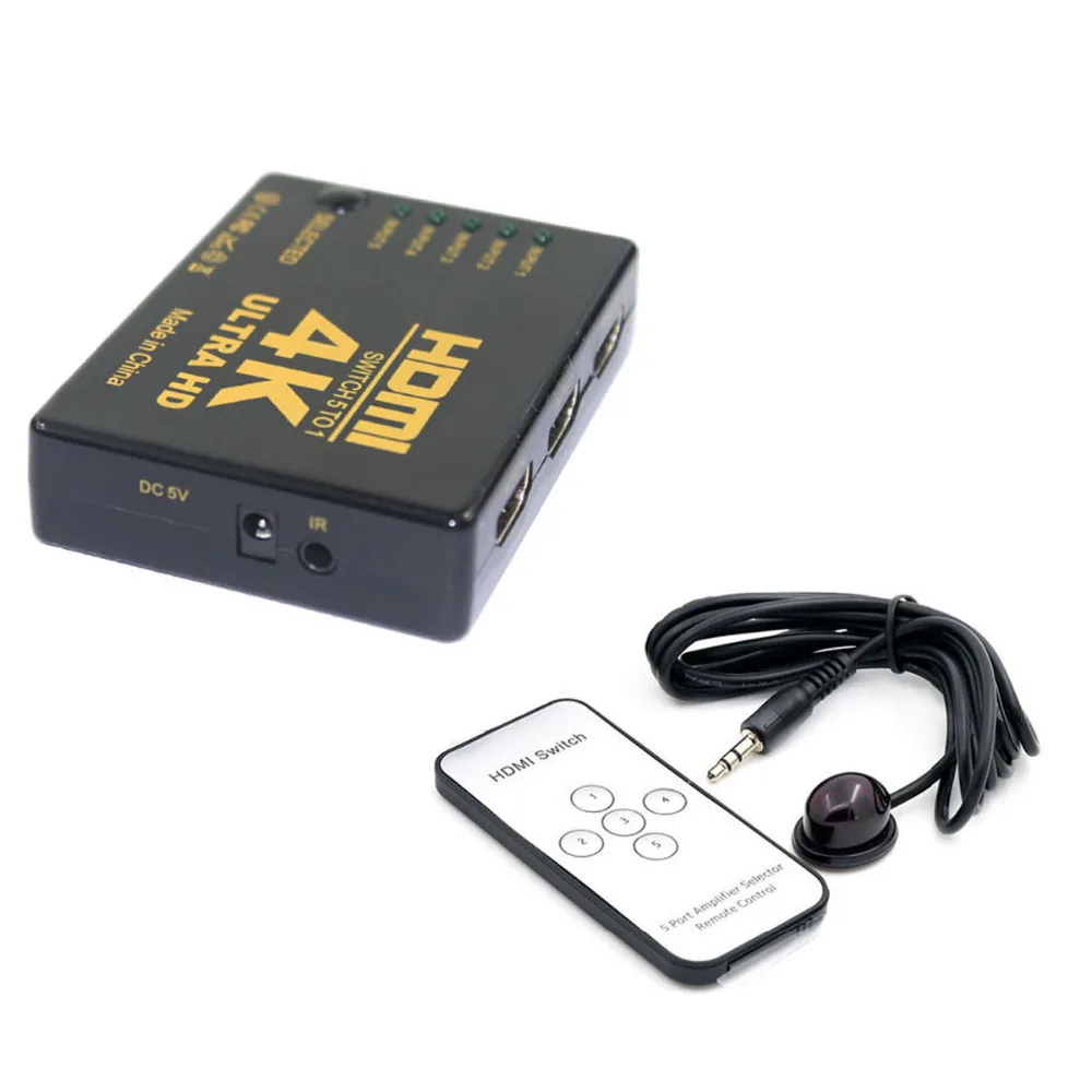 

4K*2K 5-in-1 Out HDMI Hub Switch Splitter TV Switcher w/ IR Remote Ultra HD HDMI Splitter Switch
