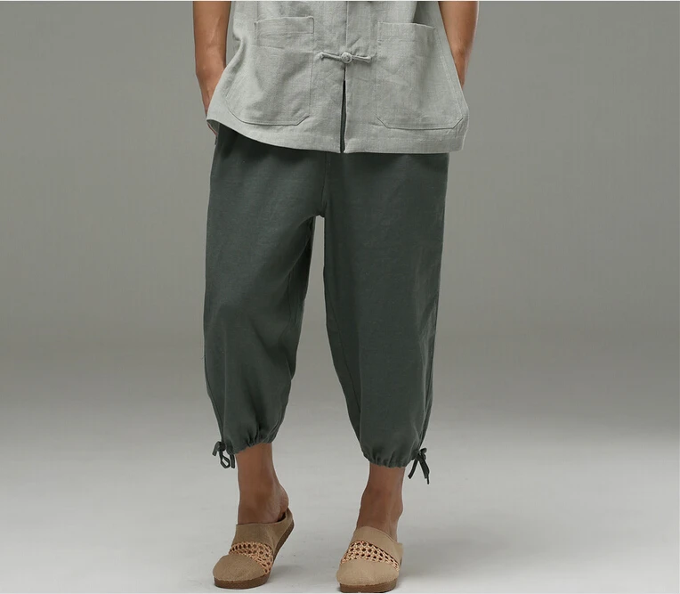 Новые летние однотонные льняные брюки-Капри до середины икры, мужские популярные укороченные брюки, мужские высококачественные брюки, 3 цвета