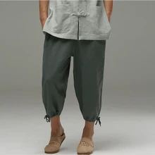 Новые летние однотонные льняные брюки-Капри до середины икры, мужские популярные укороченные брюки, мужские высококачественные брюки, 3 цвета