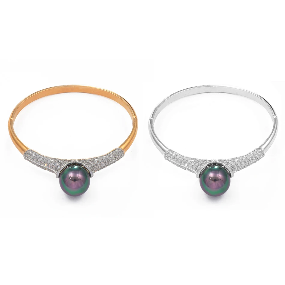 

(One Piece) Guam Hawaii Bangle Bracelets for Women Black Chell Pearl Bangles Openable for Jewelry With Zircon African Gifts