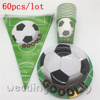 

60pcs\lot Baby Shower Party Plates Cartoon Cup Football theme Tablecloth Kids Favors Birthday Trolls flags Decoration Supplies