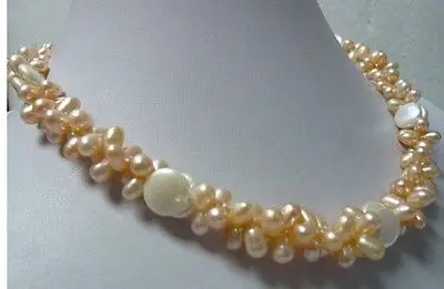 

Wholesale FREE SHIPPING 2 Rows Pink Pearl White Button Pearl Necklace